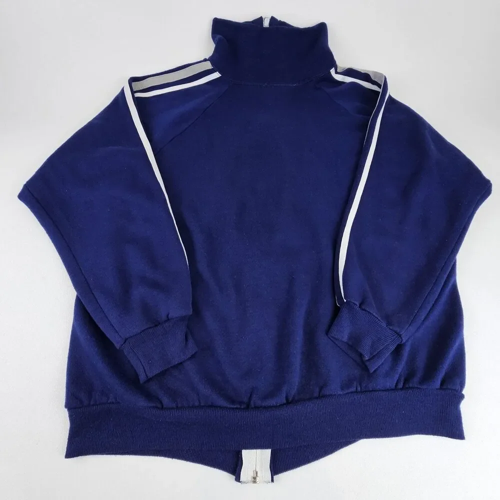Vintage 70's Sears Activewear Track Jacket Large Blue USA Made Creslan Full Zip